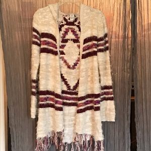 Boho Southwestern Long Length American Rag sweater with Fringe Size M